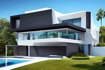 Playful Surreal Architecture. Super Modern Extravagant House. Surreal Modern Villa. Futuristic Luxury Geometric Architecture. Generative AI