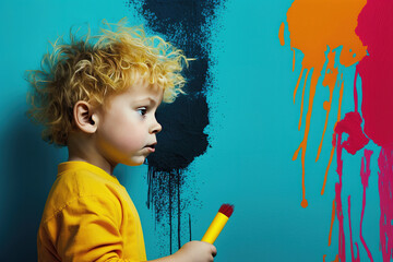 Obraz premium Naughty Child Drawing Painting on Wall Displaying Imagination Creativity and Being Expressive and Messy Illustration