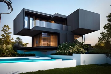 Playful Surreal Architecture. Super Modern Extravagant House. Surreal Modern Villa. Futuristic Luxury Geometric Architecture. Generative AI