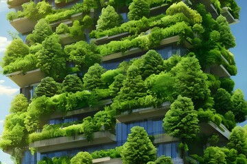 Splendid Environmental Awareness City With Vertical Forest Concept Of Metropolis Covered With Green Plants. Civil Architecture And Natural Biological Life Combination. Digital Art . Generative AI