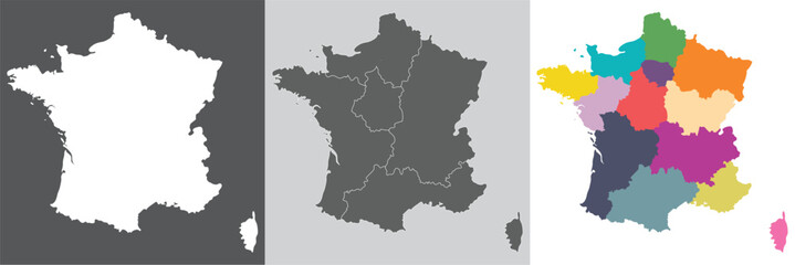 Naklejka premium France (French) map with multicolor division 5 regions include border countries on grey color