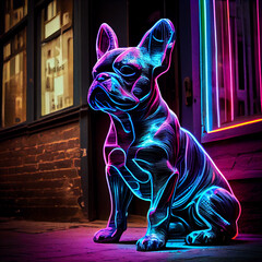 French Bulldog street art n&eacute;on IA g&eacute;n&eacute;rative