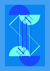 Abstract geometric graphic with blue color, half circles and intersecting lines
