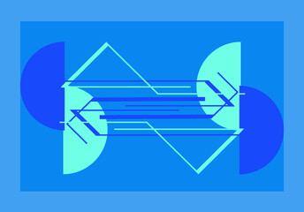 Abstract geometric graphic with blue color, half circles and intersecting lines
