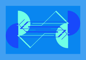 Abstract geometric graphic with blue color, half circles and intersecting lines
