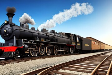 Fototapeta na wymiar Vintage Steam Train Locomotive. In Train Station. Beautiful Vintage Theme Image. Generative AI