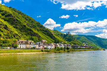 Fototapeta na wymiar Rhein Rhine river in Loreley, Kaub, Rhein-Lahn-Kreis, Rhineland-Palatinate, Rheinland-Pfalz, Germany