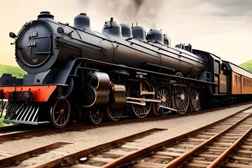 Fototapeta na wymiar Vintage Steam Train Locomotive. In Train Station. Beautiful Vintage Theme Image. Generative AI