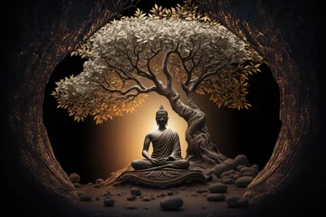 Fototapeten Enlightened Buddha under the Bodhi tree, generative AI © Kien