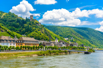 Rhein Rhine river in Loreley, Kaub, Rhein-Lahn-Kreis, Rhineland-Palatinate, Rheinland-Pfalz, Germany