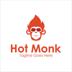 Hot Monk Logo Design Template with monk icon and fire. Perfect for business, company, mobile, app, etc