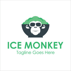 Ice Monkey Logo Design Template with monk icon and ice. Perfect for business, company, mobile, app, etc