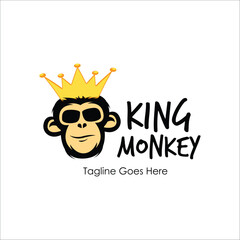 King Monkey Logo Design Template with monk icon and crown. Perfect for business, company, mobile, app, etc