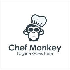 Chef Monkey Logo Design Template with monk icon and hat chef. Perfect for business, company, mobile, app, etc