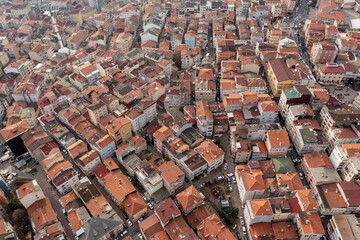 High angle aerial panoramic view of houses and business centers in Maslak region of Sariyer district, Istanbul