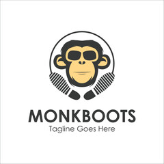 Monkey Boots Logo Design Template with monk icon and boots. Perfect for business, company, mobile, app, etc