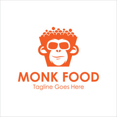 Monk Food Logo Design Template with monk icon and food. Perfect for business, company, mobile, app, etc