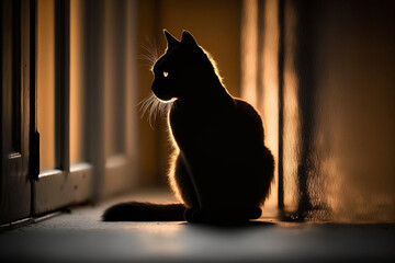 A Moment of Stillness Captures a Mysterious Cat Silhouette in a World of Light and Shadow.