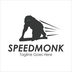 Speed Monk Logo Design Template with monk icon and speed. Perfect for business, company, mobile, app, etc