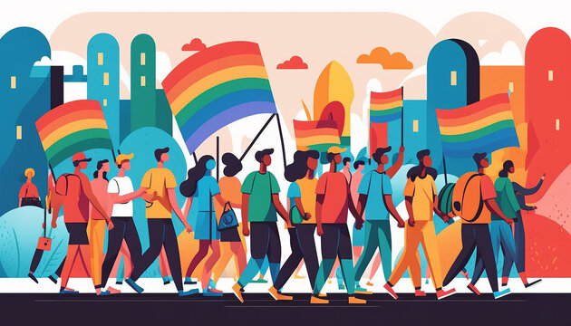 Generative AI A group of people participating in a Pride parade. LGBT community. LGBTQ.Gay