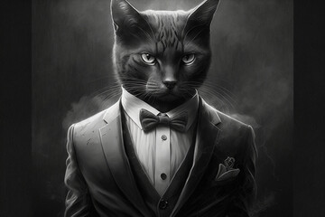 portrait of a cat in tuxedo