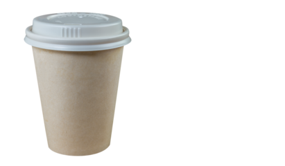 disposable cardboard cup for takeaway cappuccino or coffee, png transparent background