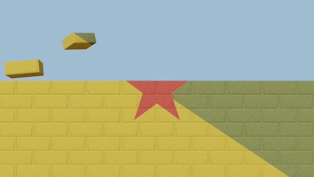 Animation National Flag on a Brick Wall Being Built - French Guiana