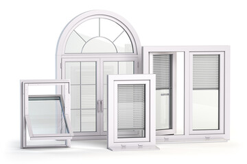 Windows of different types isolated on white.