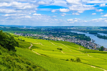Fototapeta na wymiar Rhein Rhine river in Ruedesheim am Rhein, Rudesheim, Rheingau-Taunus-Kreis, Darmstadt, Hessen, Germany