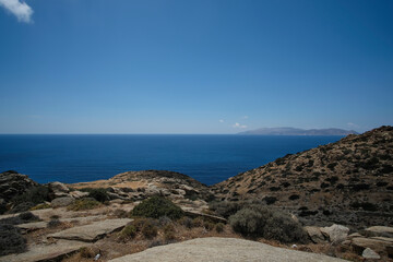 Fototapeta na wymiar View of the Aegean Sea from a viewpoint in Ios Greece
