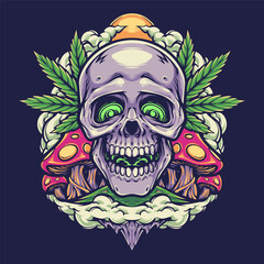 Skull mushroom weeds mascot logo