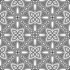  Monochrome ornamental texture with smooth linear shapes, zigzag lines, lace pattern.Abstract geometric black and white pattern for web page, textures, card, poster, fabric, textile.