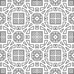  Monochrome ornamental texture with smooth linear shapes, zigzag lines, lace pattern.Abstract geometric black and white pattern for web page, textures, card, poster, fabric, textile.