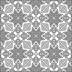  Monochrome ornamental texture with smooth linear shapes, zigzag lines, lace pattern.Abstract geometric black and white pattern for web page, textures, card, poster, fabric, textile.