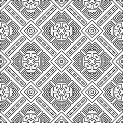  Monochrome ornamental texture with smooth linear shapes, zigzag lines, lace pattern.Abstract geometric black and white pattern for web page, textures, card, poster, fabric, textile.
