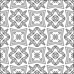  Monochrome ornamental texture with smooth linear shapes, zigzag lines, lace pattern.Abstract geometric black and white pattern for web page, textures, card, poster, fabric, textile.