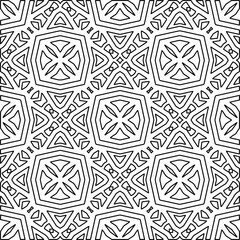  Monochrome ornamental texture with smooth linear shapes, zigzag lines, lace pattern.Abstract geometric black and white pattern for web page, textures, card, poster, fabric, textile.