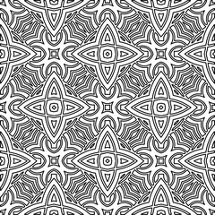  Monochrome ornamental texture with smooth linear shapes, zigzag lines, lace pattern.Abstract geometric black and white pattern for web page, textures, card, poster, fabric, textile.