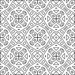  Monochrome ornamental texture with smooth linear shapes, zigzag lines, lace pattern.Abstract geometric black and white pattern for web page, textures, card, poster, fabric, textile.