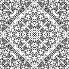  Monochrome ornamental texture with smooth linear shapes, zigzag lines, lace pattern.Abstract geometric black and white pattern for web page, textures, card, poster, fabric, textile.