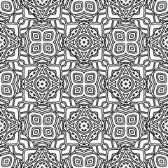  Monochrome ornamental texture with smooth linear shapes, zigzag lines, lace pattern.Abstract geometric black and white pattern for web page, textures, card, poster, fabric, textile.