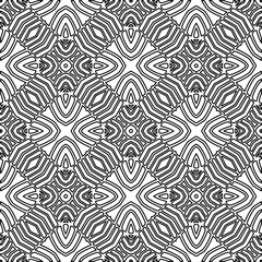  Monochrome ornamental texture with smooth linear shapes, zigzag lines, lace pattern.Abstract geometric black and white pattern for web page, textures, card, poster, fabric, textile.