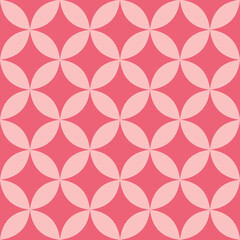 Seamless geometric pattern of pink circles on pink background. Simple geo pattern. Clothing fabric print. Seamless trellis background