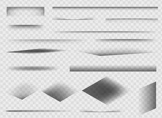 Set of realistic round shadow and shadow effect. Round and square isolated floor transparent shadows. Realistic shadow effect for design. Vector illustration.