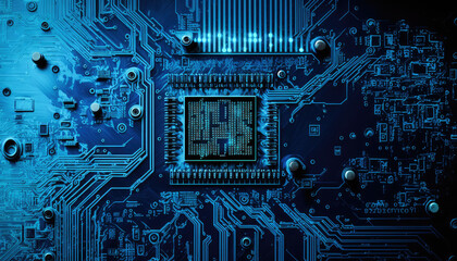 abstract computer processor chip on circuit board with microchips and other computer parts.  generative AI