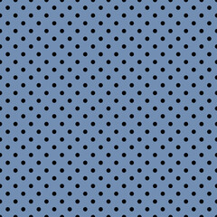 Seamless pattern in retro style. Abstract vintage pattern with black small polka dots on a blue background for textile, wrapping paper, banners, print, packaging and other design. Vector illustration © OLHA