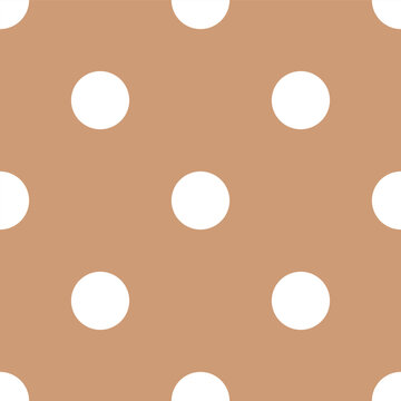 Seamless retro pattern with large white polka dots on a pastel brown background.Flat style vector illustration.