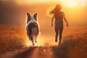 Fototapeta na wymiar Girl playing with a dog. Based on Generative AI
