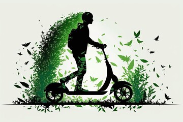 Silhouette of person riding electric scooter. Generative AI