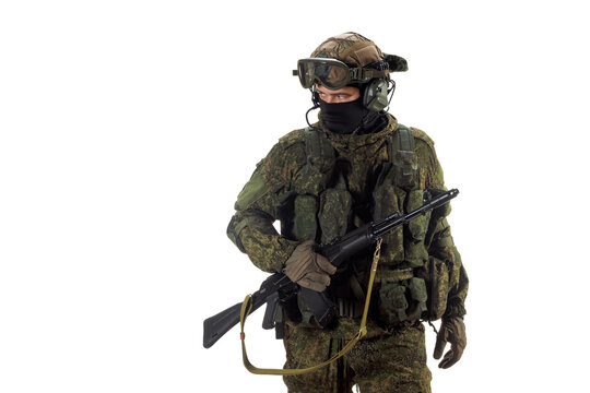 Russian mercenary soldier with AK-74 in his hand.